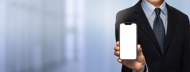 スマートフォンを掲げているビジネスマンの画像合成用素材
