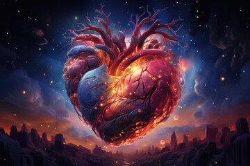 human heart with a tree growing out of it - obrazy, fototapety, plakaty
