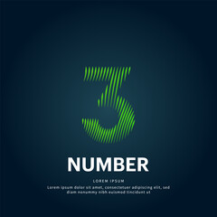 simple logo 3 number Illustration in a linear style. Abstract line art green number 3 Logotype concept icon. Vector logo number three color silhouette on a dark background. EPS 10 - obrazy, fototapety, plakaty