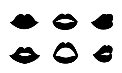 Fototapeta na wymiar lips detailed vector and silhouettes set black and white