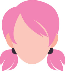 Girl avatar with pink pigtail hair style flat vector - obrazy, fototapety, plakaty