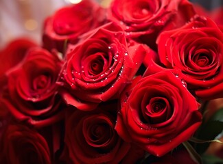 a detailed close up of red roses