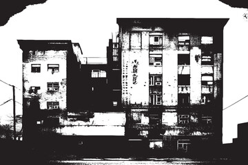 black texture of buildings on white background, vector illustration overlay grungy background texture
