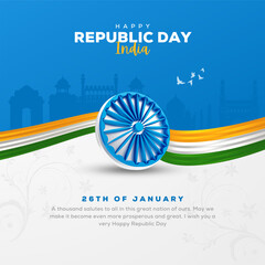 Vector illustration of Famous Indian monument and Landmark for Happy republic Day of India. - obrazy, fototapety, plakaty