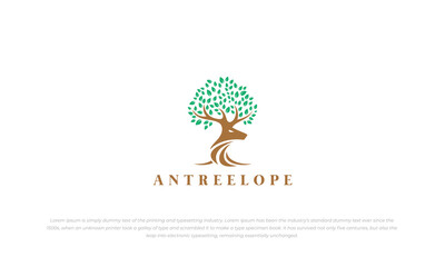 logo combination abstract antelope and tree