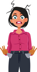 Broke Woman Checking her Empty Pockets Vector Cartoon Illustration. Stressed businesswoman feeling depressed from inflation and recession
