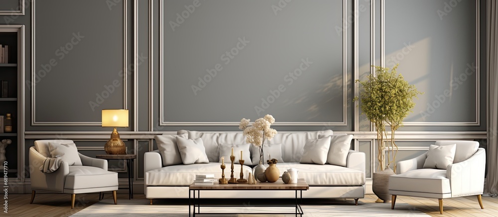 Wall mural Elegant and stylish living room with modern luxury decor.