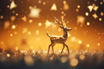Golden Reindeer and Stars Pattern, christmas, award winning studio photography, professional color grading