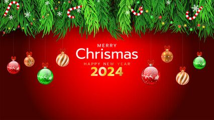 Merry Christmas and Happy New Year 2024, red background