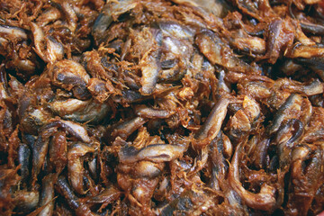 Close-up of prohok or fermented salted fish, a traditional local delicacy in exotic khmer cuisine from Cambodia