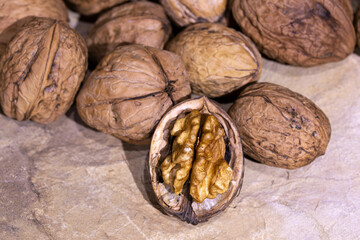 walnuts on wooden background