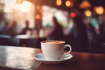 Obraz premium Vintage espresso delight. Enjoying rich cup of caffeine in cozy cafe setting with old world charm warm wooden table background and artful foam accents