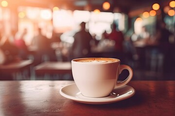 Obraz premium Vintage espresso delight. Enjoying rich cup of caffeine in cozy cafe setting with old world charm warm wooden table background and artful foam accents