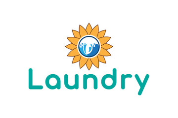 Flower laundry logo design, laundry logo design, wash machine logo, laundy service logo design