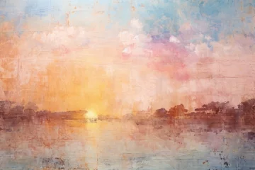 Photo sur Plexiglas Rétro Hand painted vintage wallpaper, sunset scene surface material texture