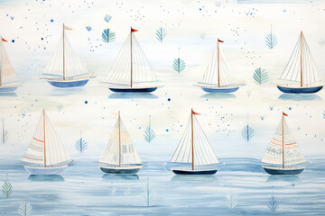 Hand painted, nautical wallpaper for surface material texture