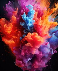 A vibrant explosion of colorful ink on a dark background. Generative AI.