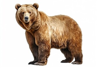 A large brown bear stands on a white background. Generated by AI.