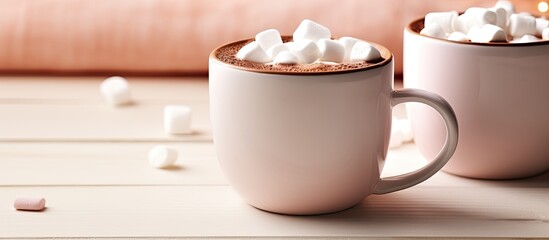 White mugs with hot cocoa