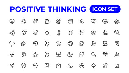 Positive thinking line icons collection.Thin outline icons pack.