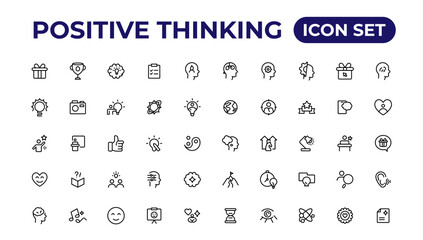 Positive thinking line icons collection.Thin outline icons pack.
