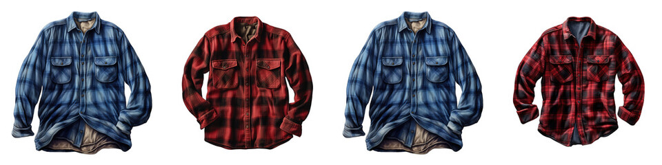 Flannel shirt Hyperrealistic Highly Detailed Isolated On Transparent Background Png File - obrazy, fototapety, plakaty