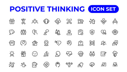 Positive thinking line icons collection.Thin outline icons pack.