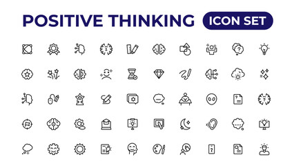 Positive thinking line icons collection.Thin outline icons pack.