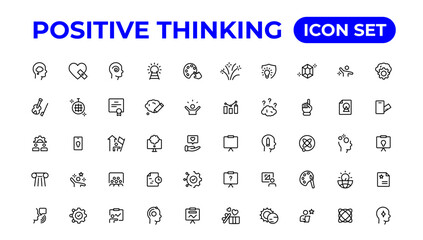 Fototapeta na wymiar Positive thinking line icons collection.Thin outline icons pack.