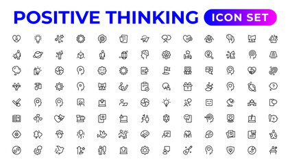 Positive thinking line icons collection.Thin outline icons pack.