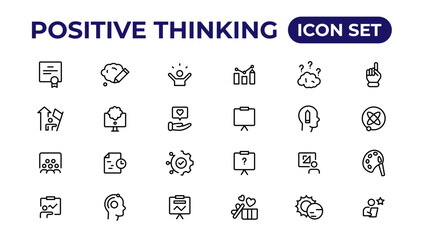 Positive thinking line icons collection.Thin outline icons pack.