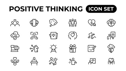 Positive thinking line icons collection.Thin outline icons pack.