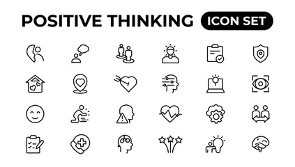 Positive thinking line icons collection.Thin outline icons pack.