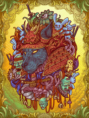 Wolf Head Samurai Illustration Artwork 