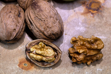 walnuts on wooden background