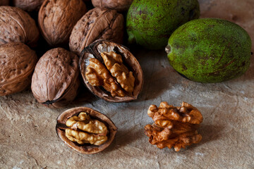 walnuts on wooden background