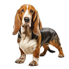 Basset hound dog on transparent background.