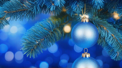 Fototapeta na wymiar christmas tree decorations on blue