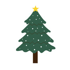 Christmas tree illustration with christmas ornament. Vector illustration isolated on white background, template for design, greeting card, invitation.