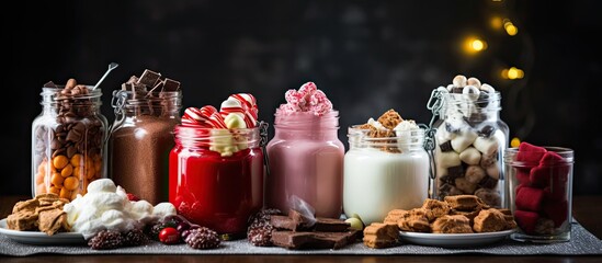 Hot chocolate bar with assorted toppings. - obrazy, fototapety, plakaty