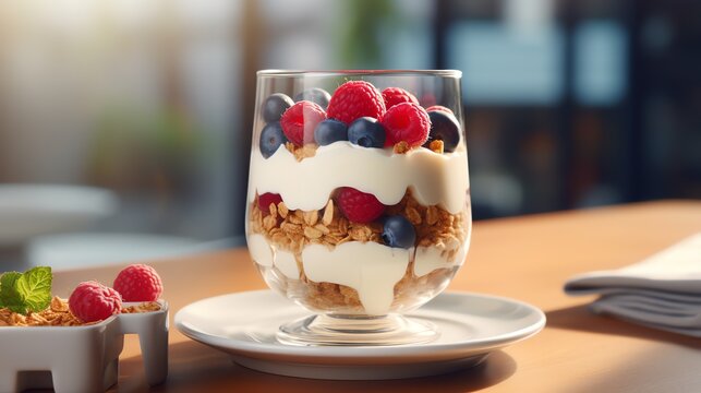 a glass of food with berries and yogurt
