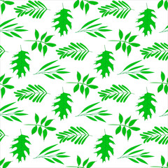 Seamless pattern of green leaves on a white background