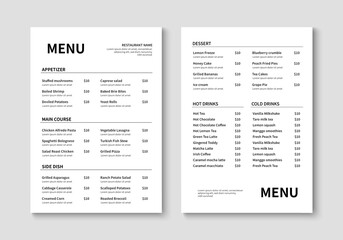 Naklejka na ściany i meble Restaurant menu template. Brochure layout design for restaurant and cafe menu. Food and drink flyer. Vector illustration
