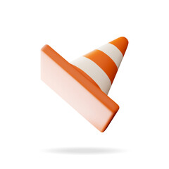 3D Traffic Cone Icon Isolated on White. Render Traffic Safety Rubber Road Cone. Striped Warning Road Object. Warning, Danger and Forbidden Symbol. Under Construction. Realistic Vector Illustration