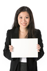 Naklejka premium Business woman holding billboard.