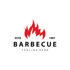 Barbeque logo design bar restaurant hot grill fire logo and spatula simple illustration