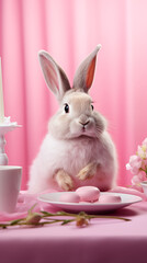 Fototapeta premium Easter bunny rabbit on pink background. Easter holiday concept.