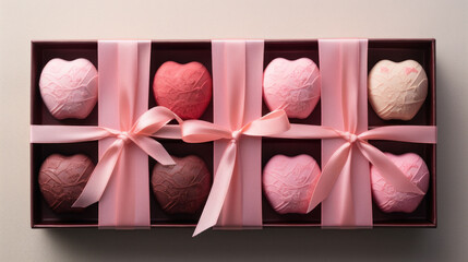 A box filled with heart-shaped cookies, each one a sweet testament to affection and care, ideal for Valentine's Day or as a loving gesture.