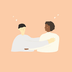 cute simple drawn couple hugs valentine's day illustration