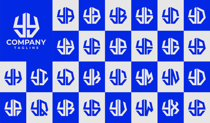 Modern line heptagon initial letter Y YY logo design set - obrazy, fototapety, plakaty